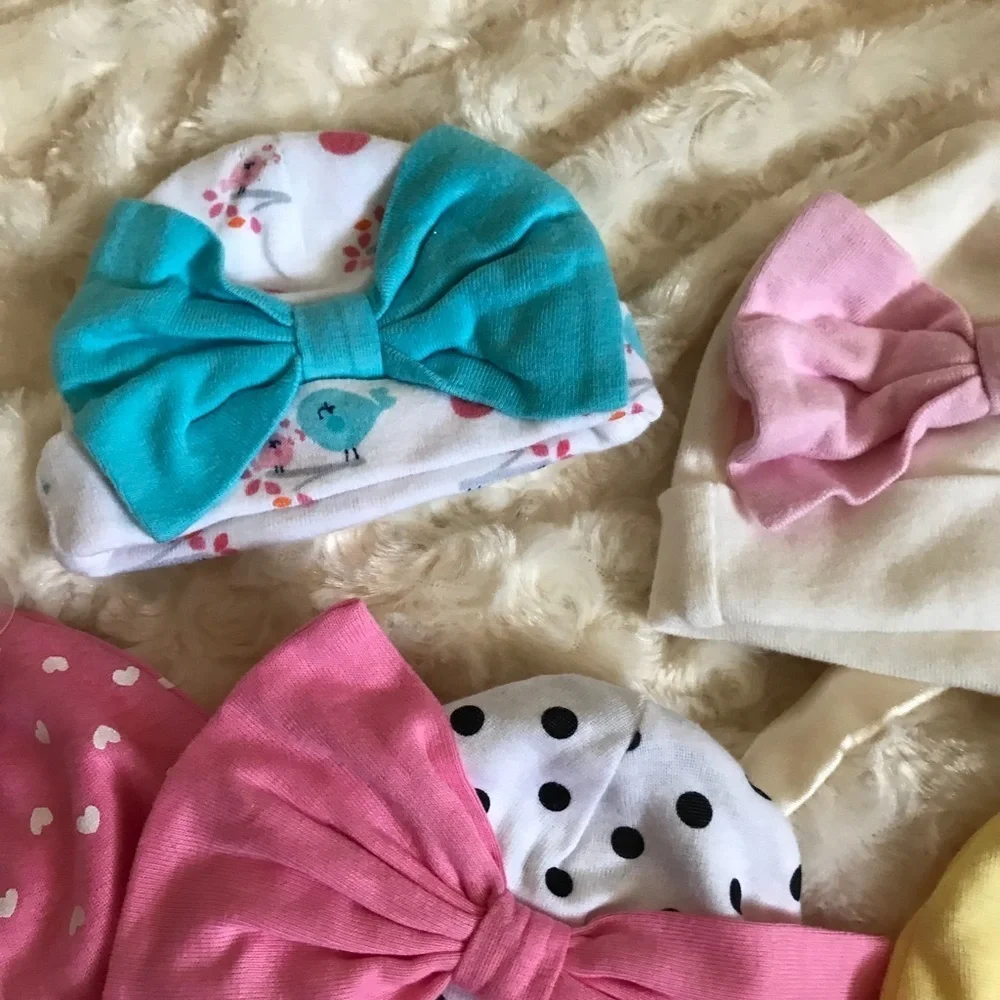 5 Piece Bundle Of Baby Girl Bow Beanie Cap Hats